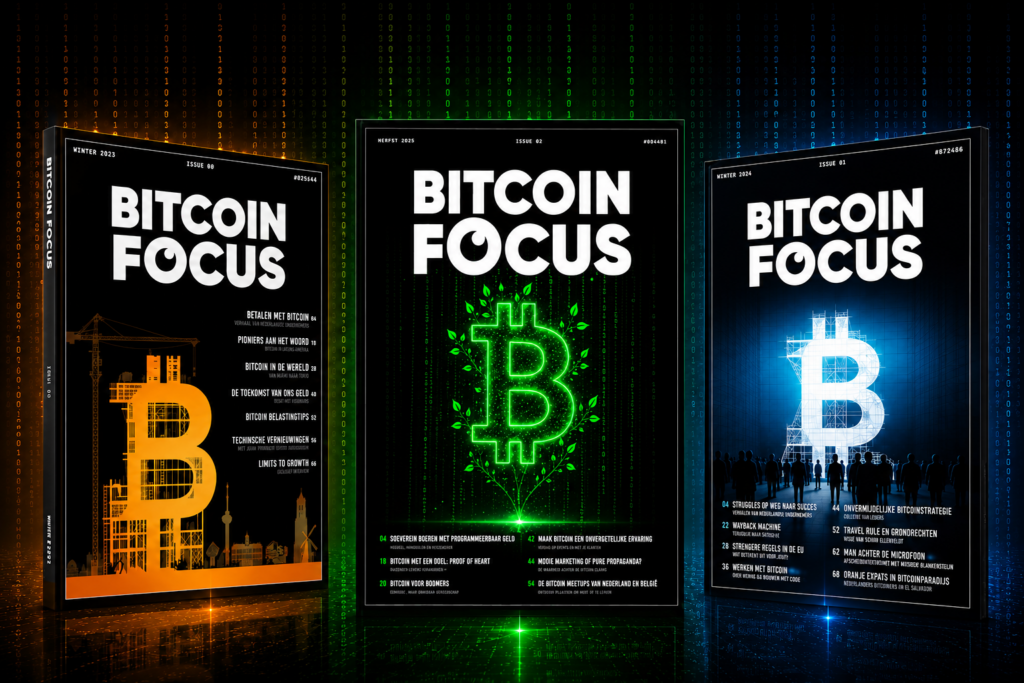 Productfoto complete set Bitcoin Focus Magazine 01, 02 en 03