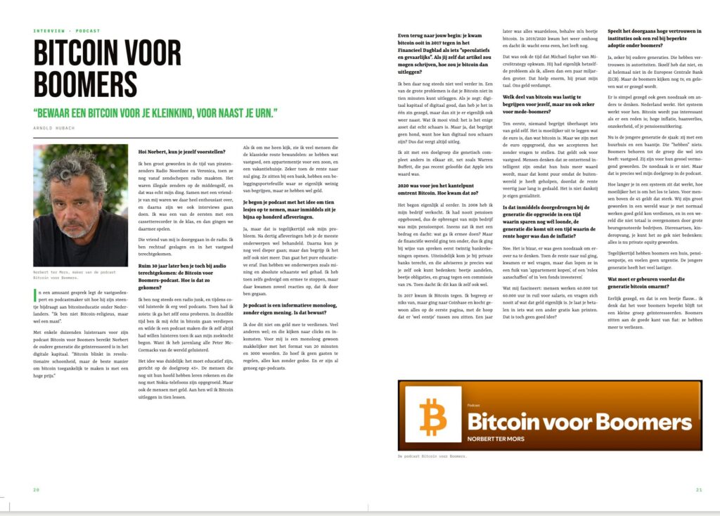 Spread uit Bitcoin Focus Magazine #3: interview Bitcoin voor Boomers met Norbert ter Mors