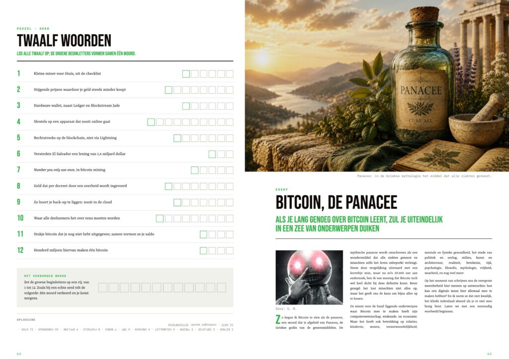 Spread uit Bitcoin Focus Magazine #3: Puzzel: Twaalf woorden & Essay: Bitcoin, de panacee